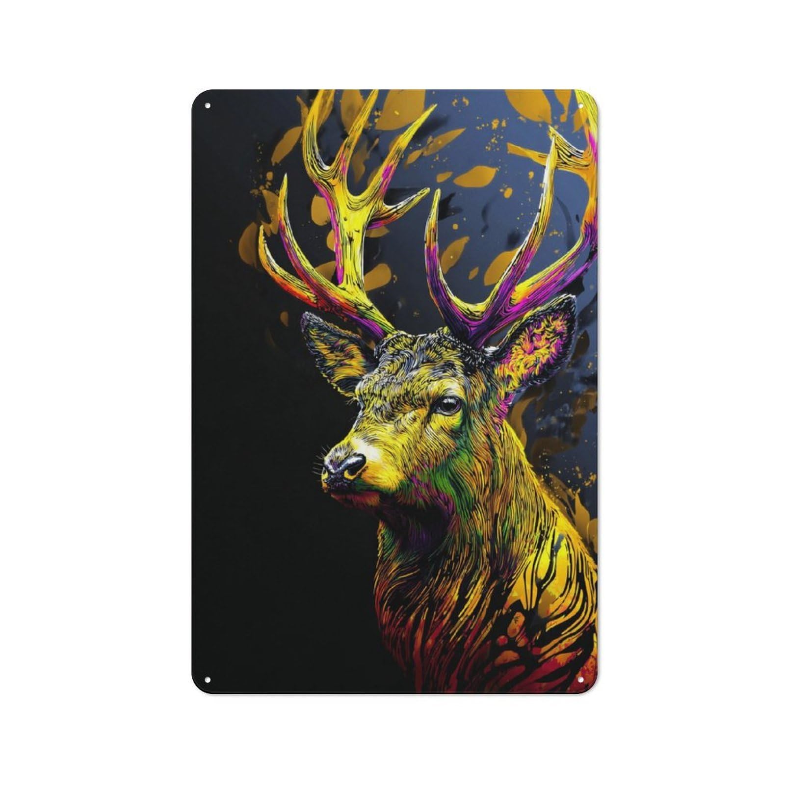 Junmoney Colorful Deer Illustration Tin Wall Plaque 30X20cm With For Man Cave Or Games Room, A Christmas Gift For Leisure-Room Decor Enthusiasts