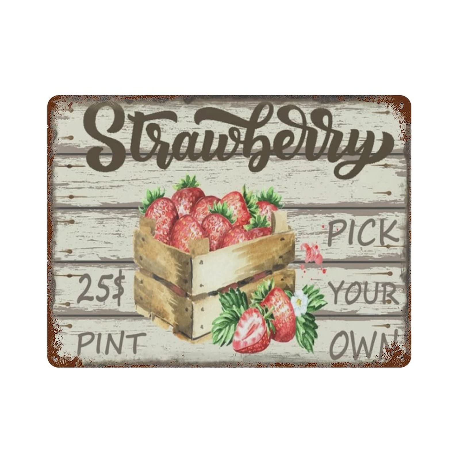AOOEDM Fresh Strawberries Metal Sign for Home Coffee Garage Wall Decor Vintage Poster Bar Signs for Home Bar Retro Metal Tin Sign