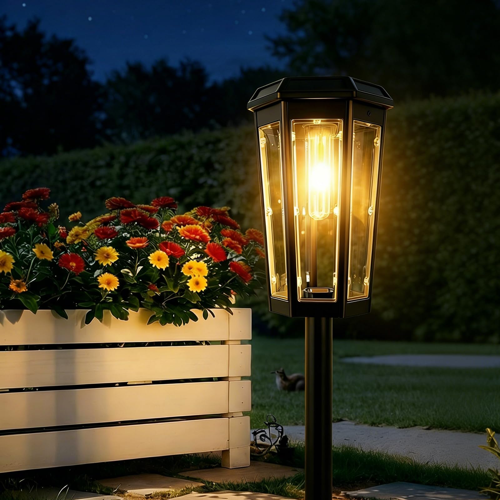 AGOTD Lampes solaires de jardin avec LED blanc chaud, lampes solaires étanches pour l'extérieur, métal noir et verre, design lanterne pour jardin, pelouse, terrasse, cour - 1