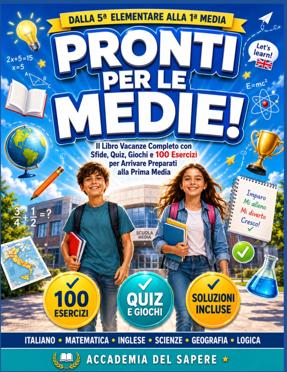 PRONTI PER LE MEDIE!: Il Libro Vacanze Completo con Sfide, Quiz, Giochi e Esercizi per Arrivare Preparati alla Prima Media