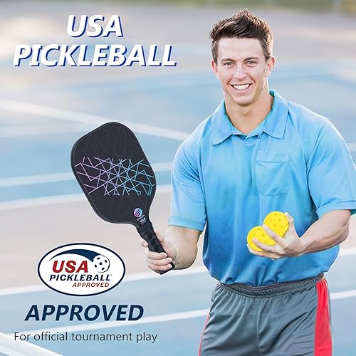 Miniatura 5 de Juego de 2 palas de pickleball aprobadas por USAPA de fibra de carbono (CHS) núcleo de panal de polipropileno, agarre antideslizante que absorbe el