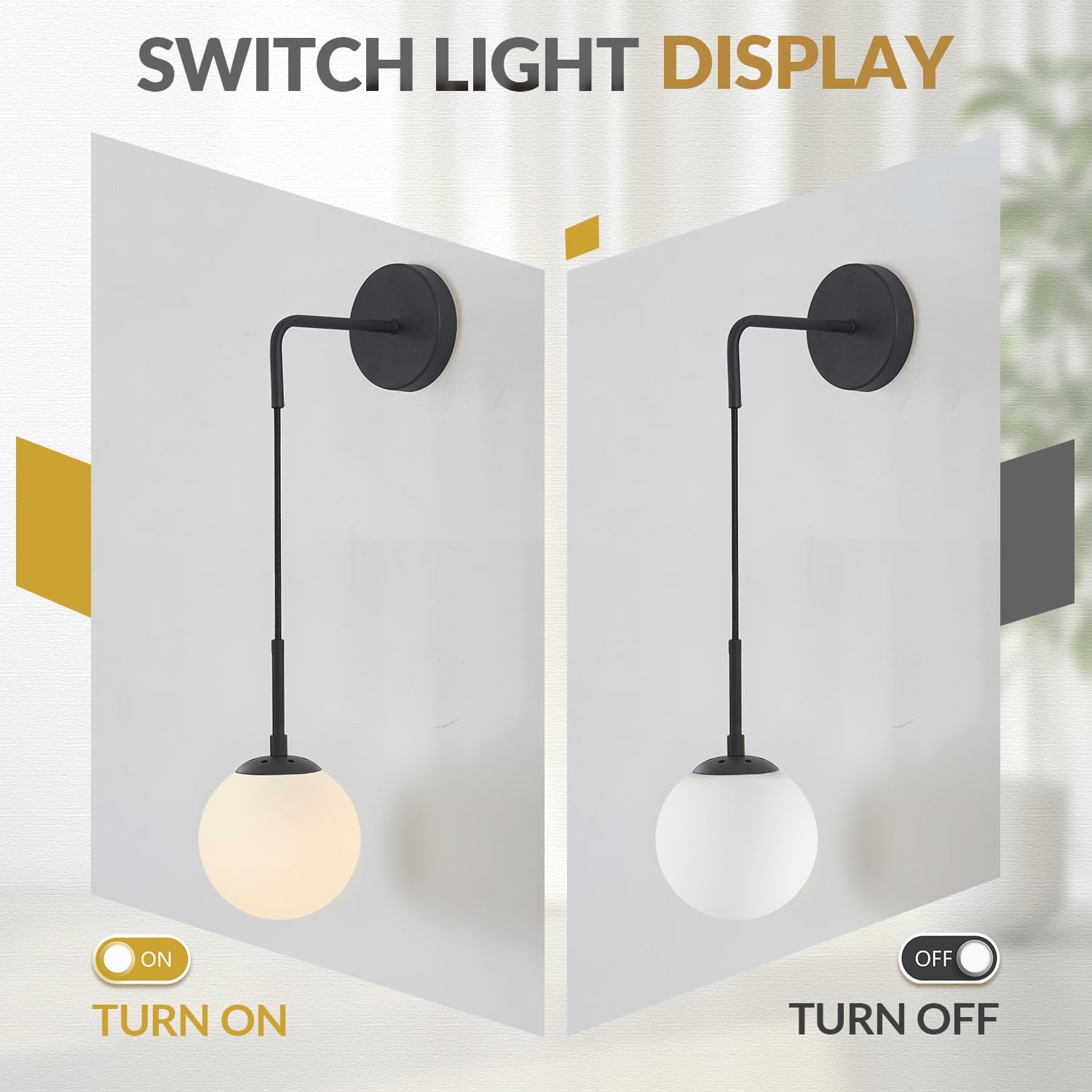 BOKT Mid Century Modern Wall Sconce Frosted White Glass Wall Lamp Set of 2 Black Wall Mount Light Fixture for Bedside Bathroom