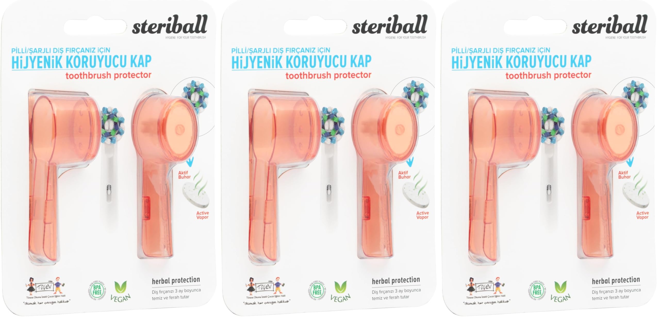 STERIBALL ŞARJLI PİLLİ DİŞ FIRÇALARI İÇİN HİJYENİK DİŞ FIRÇASI KORUMA KABI-2'Lİ TURUNCU X 2 (3 paketi)