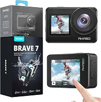 Akaso Câmera de ação Brave 7 4K30FPS 20MP WiFi com tela sensível ao toque IPX8 33FT à prova d'água EIS 2.0 Zoom suporta controle de voz de microfone externo com 2 baterias de 1350 mAh, câmera para