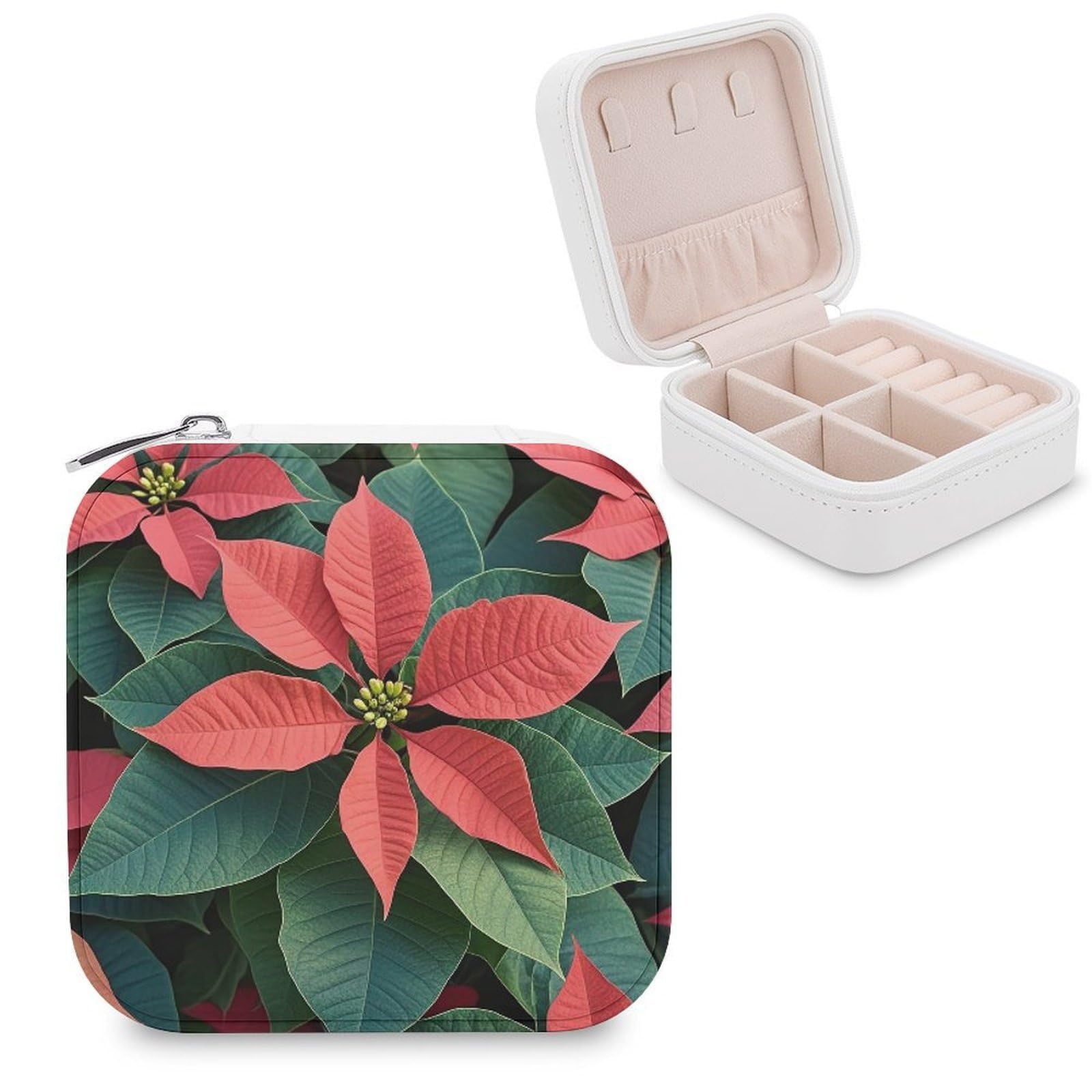 LZQPOEAS Poinsettia Jewelry Box Mini Jewelry Travel Case Trendy Stuff Ring Box Custom PU Leather Jewelry Boxes Portable Jewelry Case Earring Storage Organizer for Girls Women