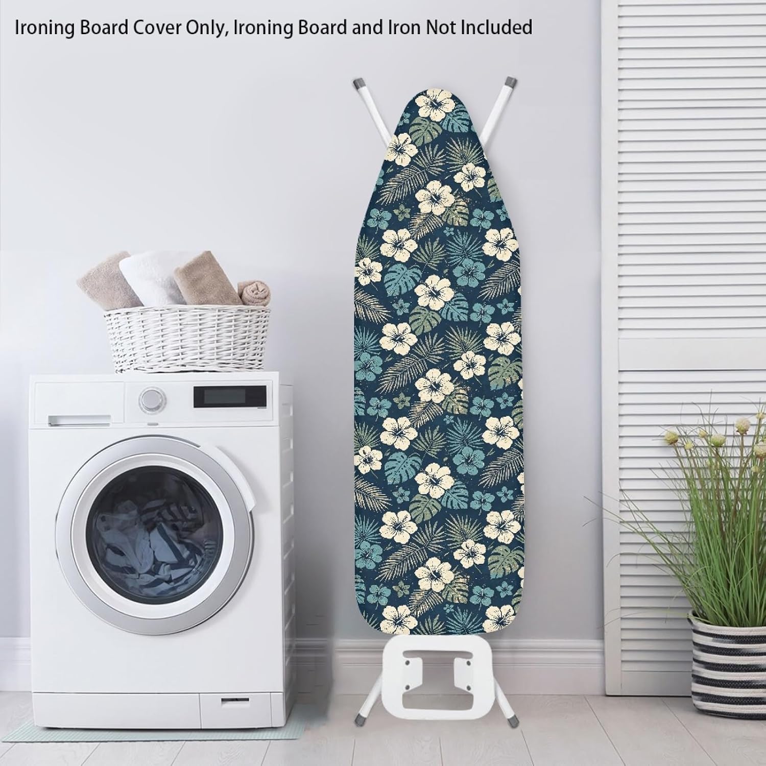 Flowers Ironing Board Cover,16"x55" Standard Ironing Board Cover with Elastic Edge and Hook and Loop Fasteners, Scorch & Stain Resistant, Polyester Home Ironing Board Covers, Urban Flower