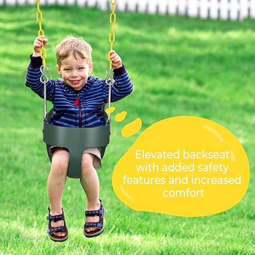 Miniatura 5 de AGPTEK Asiento de columpio de respaldo alto para niños pequeños, columpio infantil con cadenas de columpio y mosquetones recubiertos amarillos,