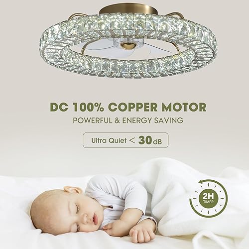 Miniatura 3 de LUDOMIDE Ventilador de techo de montaje empotrado con luz, ventilador de techo moderno de 22 pulgadas con cambio de color inteligente de 4 luces,