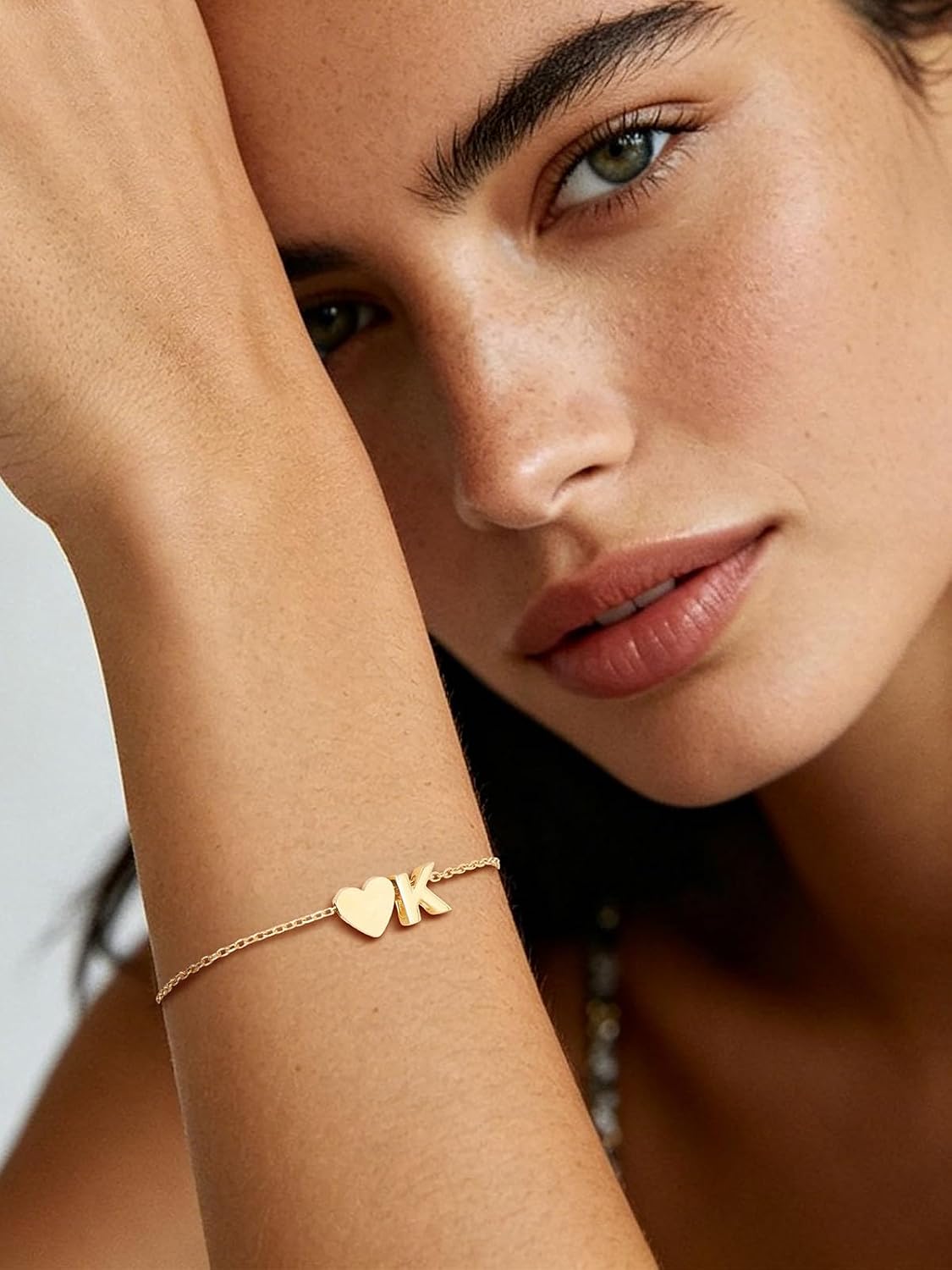 U7 Initial Heart Bracelet for Women, Personalized Letter Chain Bracelets image 2