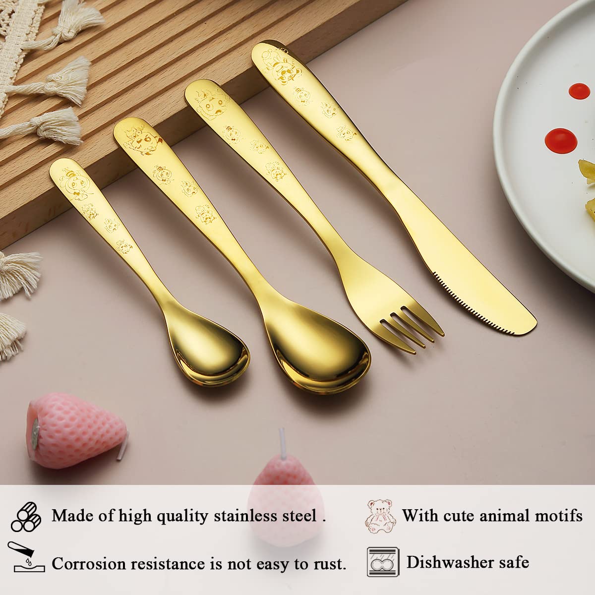 Posate Bambini 4 Pezzi In Acciaio Inox - Forchetta, Coltello, Cucchiaio, Cucchiaino - Foto 2