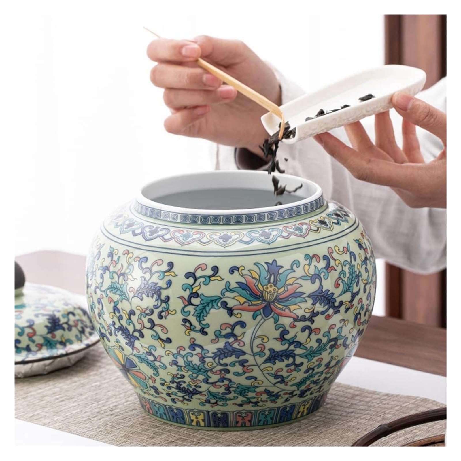 Słoiki z herbatą Dekoracja Słoiki na imbir z pudełkiem, porcelanowy pojemnik na herbatę na sypką herbatę, ceramiczny słoik do przechowywania z zamkniętą pokrywką, pojemnik na herbatę/słoik na kawę/