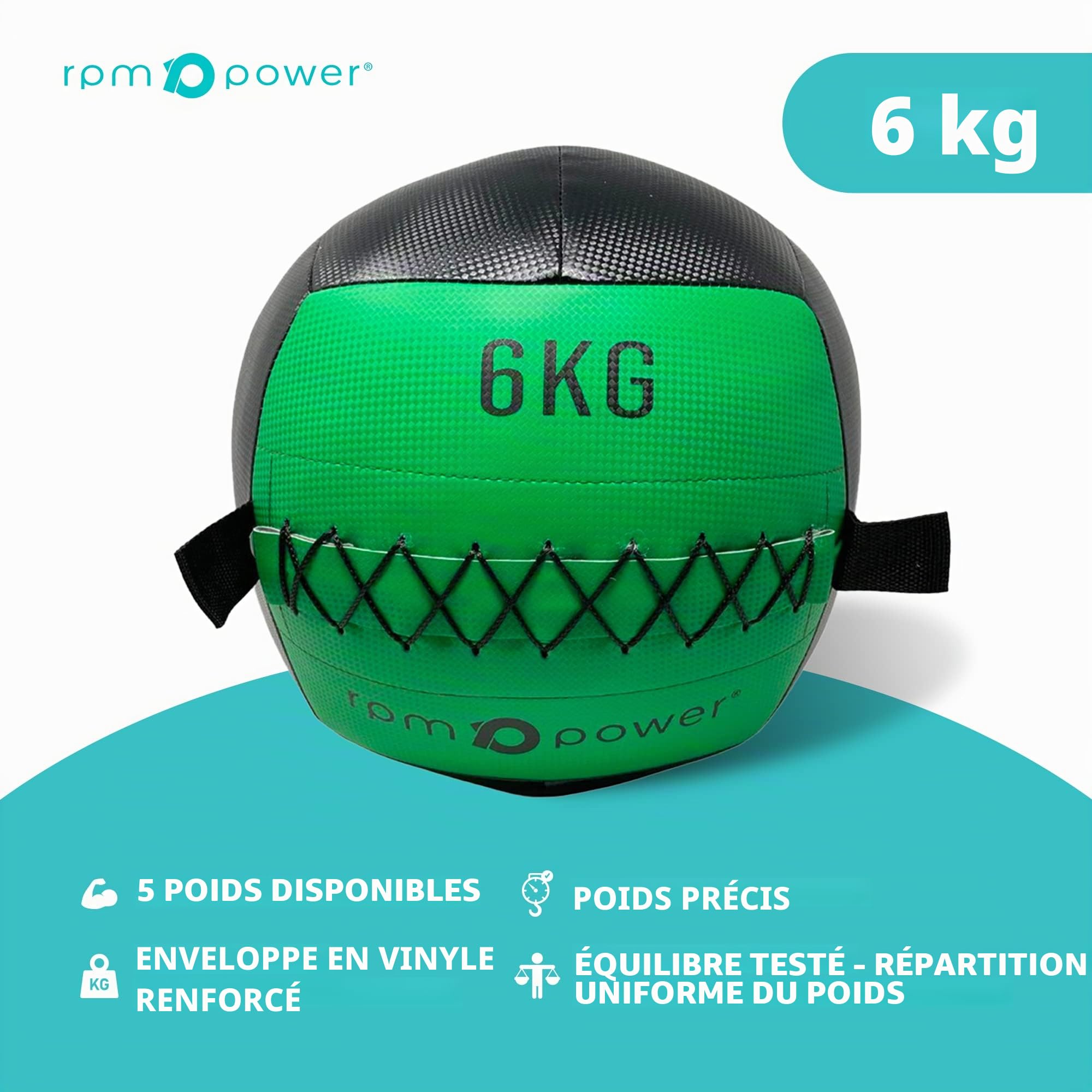 RPM Power Wall Ball – Médecine ball souple / médecine ball mural pour entraînement complet du corps et exercices de force (2 kg – 10 kg)