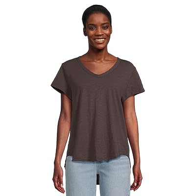 Mod o doc V neck Short Sleeve T Shirts With Curved Hem Women