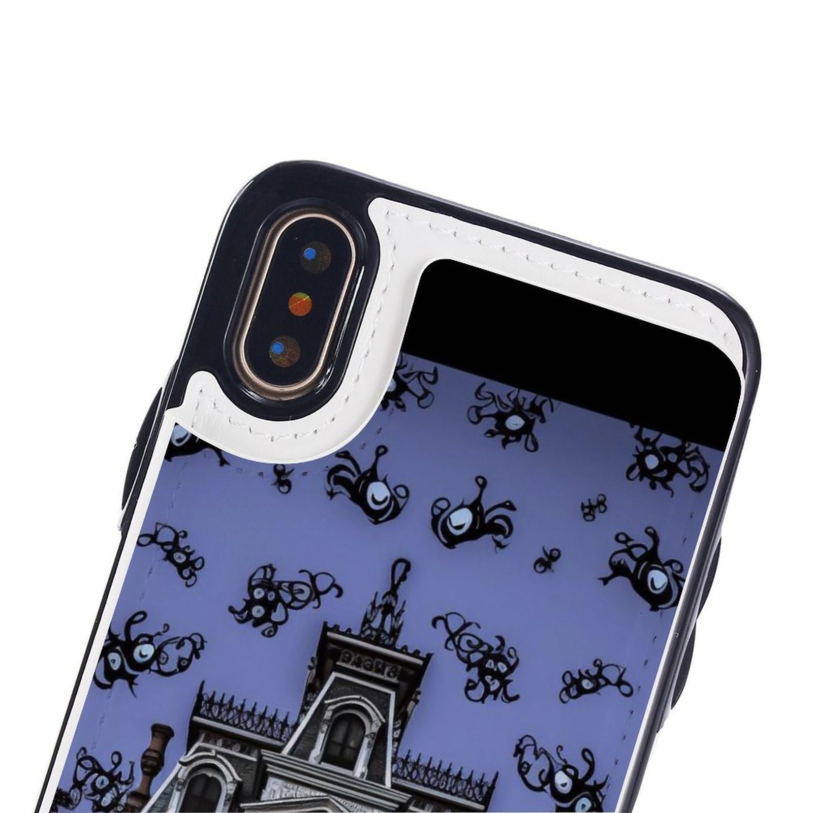 Etui portfelowe na iPhone'a X/XS, Haunted The Mansion nadruki skórzane etui na telefon z klapką z przegródkami na karty