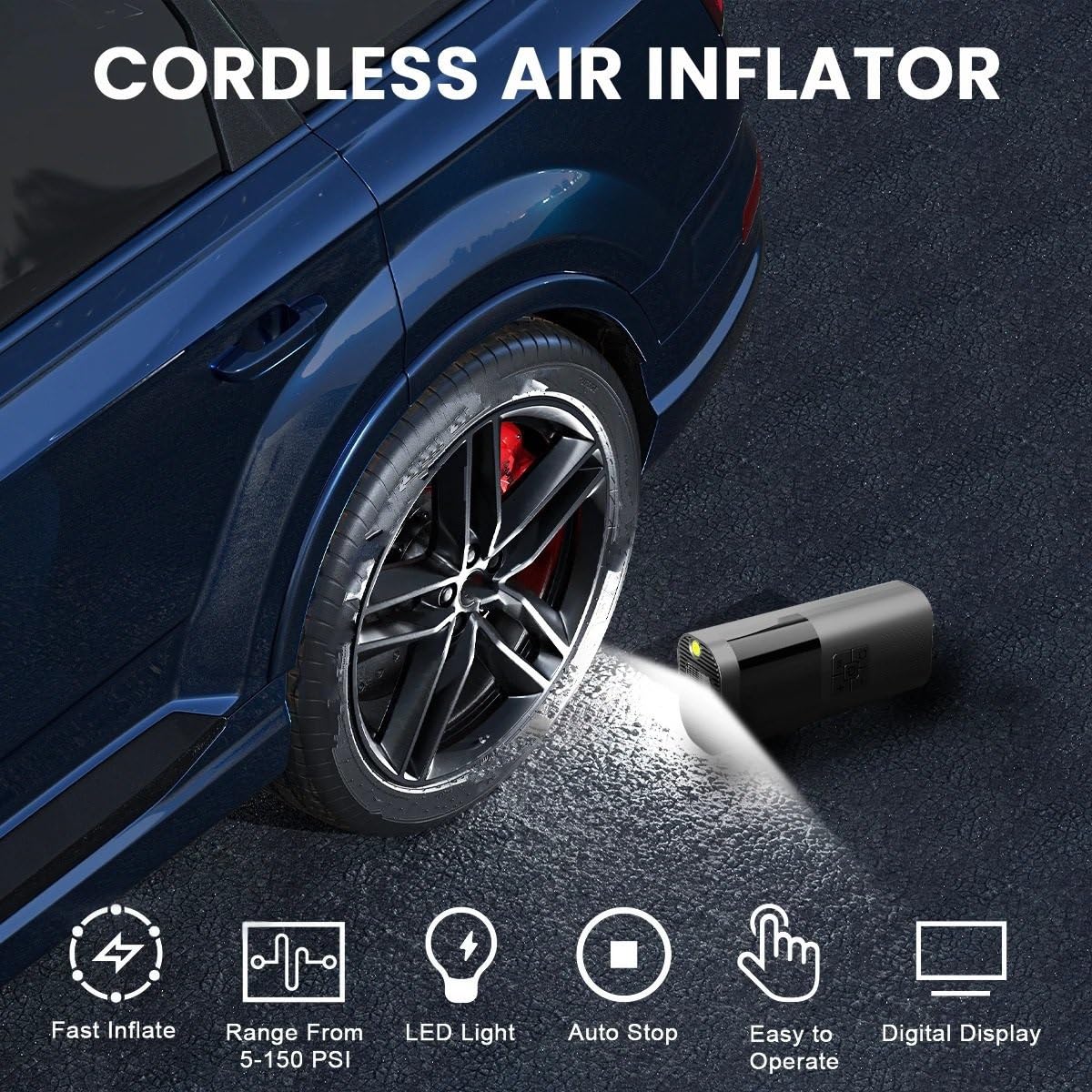 Pompe à Air de Voiture sans Fil Portable gonfleur de Pneu gonfleur de Pneu 12V compresseur d'air de Voiture avec manomètre