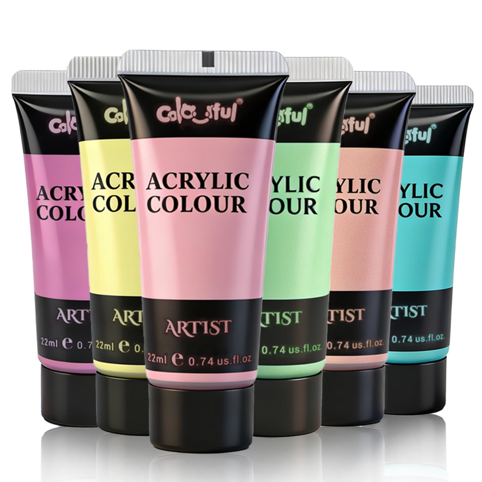 Colorful Artist Pastel Acrylic Paint Set, 6 Pack 0.74oz each Art Paint, Non Toxic, Highly Pigment Paints for DIY Crafts & Beginner Artists