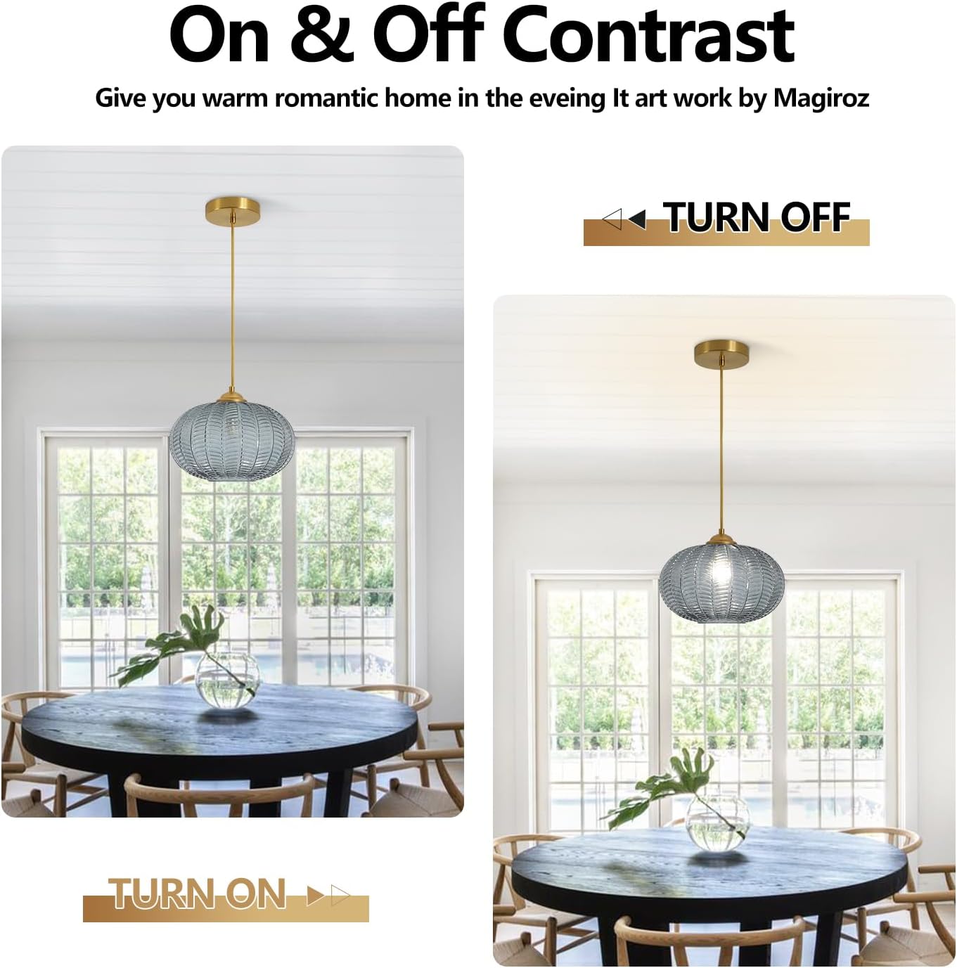 1-Light Mid Century Modern Globe Pendant Lighting Smoke Gray Glass Pendant Lights Kitchen Island Vintage Brushed Brass Hanging Light Fixture for Dining Room Bedroom Hallway Foyer MPL36S-A