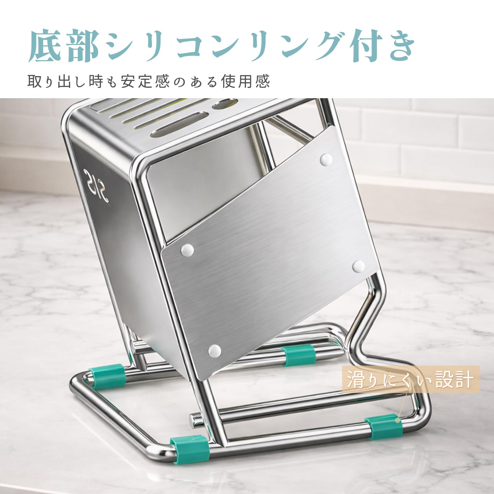 STEEL-LAND【6-in-1】ステンレス製 包丁立て 立て 収納 一体型 多機能 一括収納 分解式 丸洗いOK 滑り止め付き 安定設計 大容量 包丁スタンド カトラリー キッチン収納 (グレー) [並行輸入品]