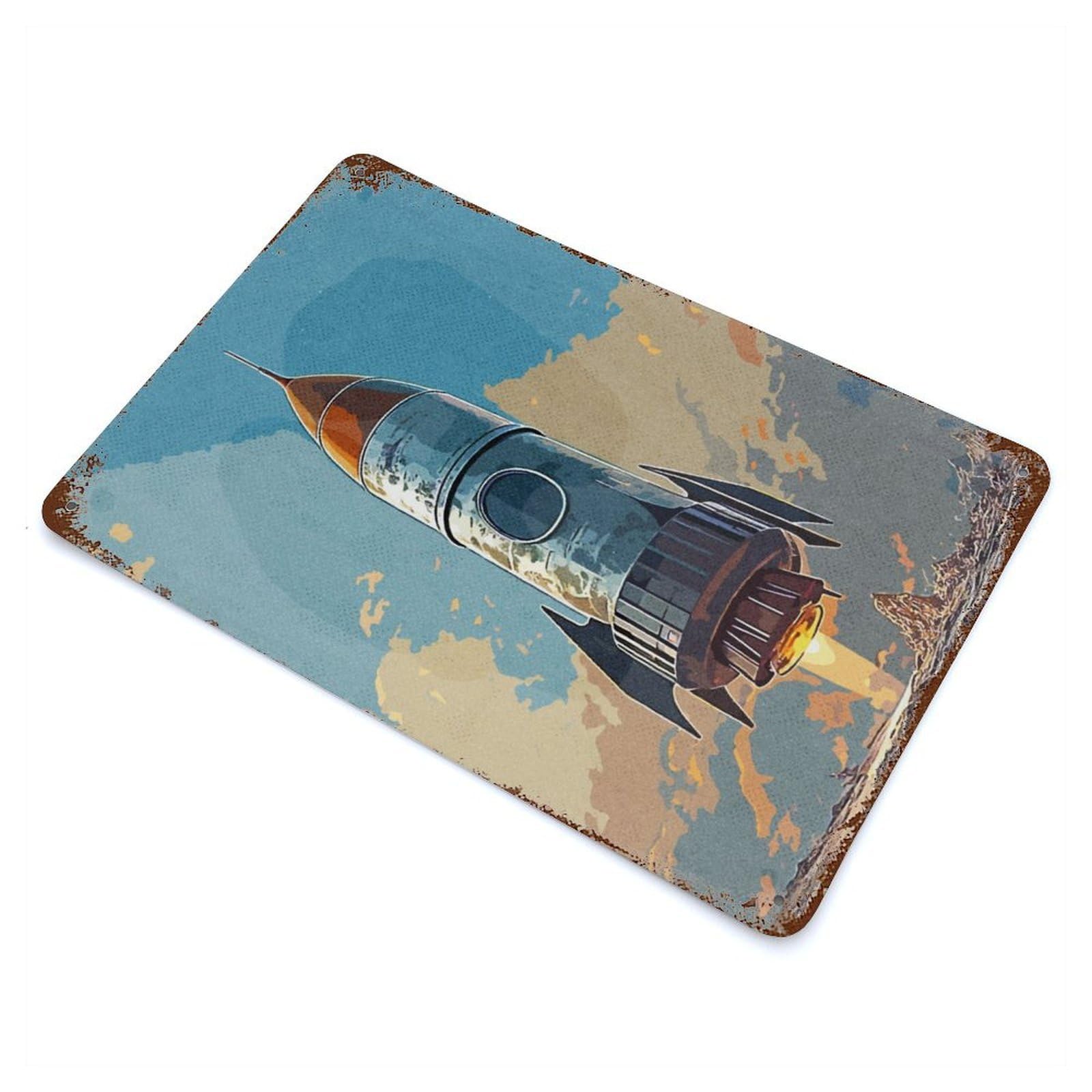 Vintage Rocket Vintage Rust Metal Sign 11.8"x7.9", Farmhouse Wall Decor for Garage, Pub Or Kitchen