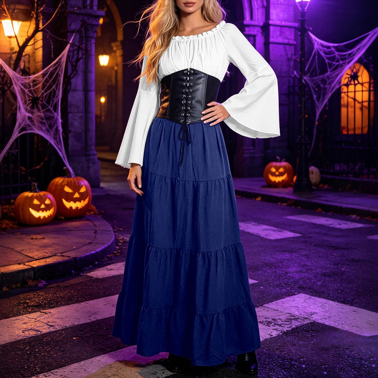 Elegante Vestido Halloween con Mangas abullonadas, Ideal para Disfraces Eventos Cosplay en 2024.
