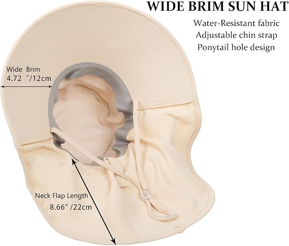 Sun Hats for Women Men - Sun Protection Wide-Brim Beach Hat with Neck Flap