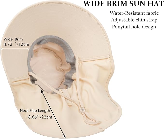 Sun Hats for Women Men - Sun Protection Beach Hat Wide-Brim Hiking Fishing Hat with Neck Flap miniatura 6