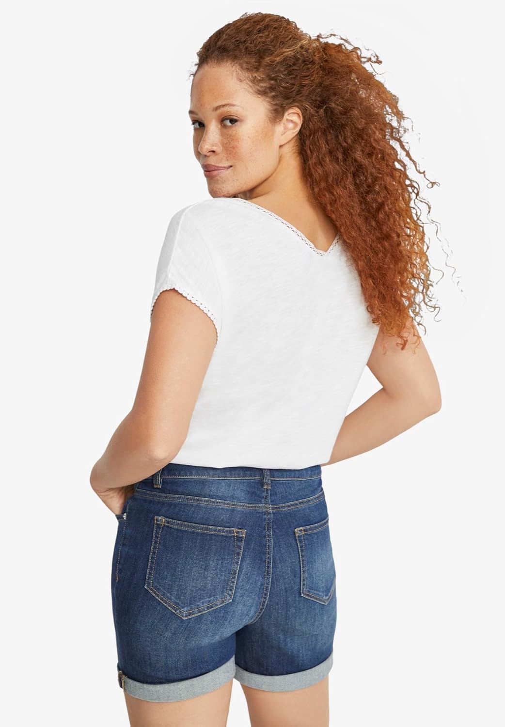 ellos Plus Size Rolled Hem Denim Shorts
