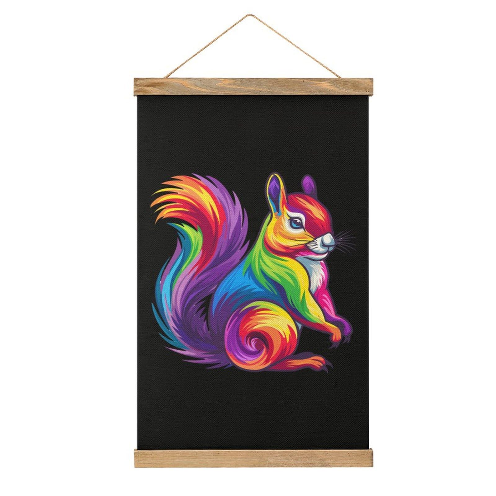 CGSBNGHA Cute Rainbow Squirrel Wall Art Prints Linen Hanging Painting Scroll Paintings Pictures Decor for Home
