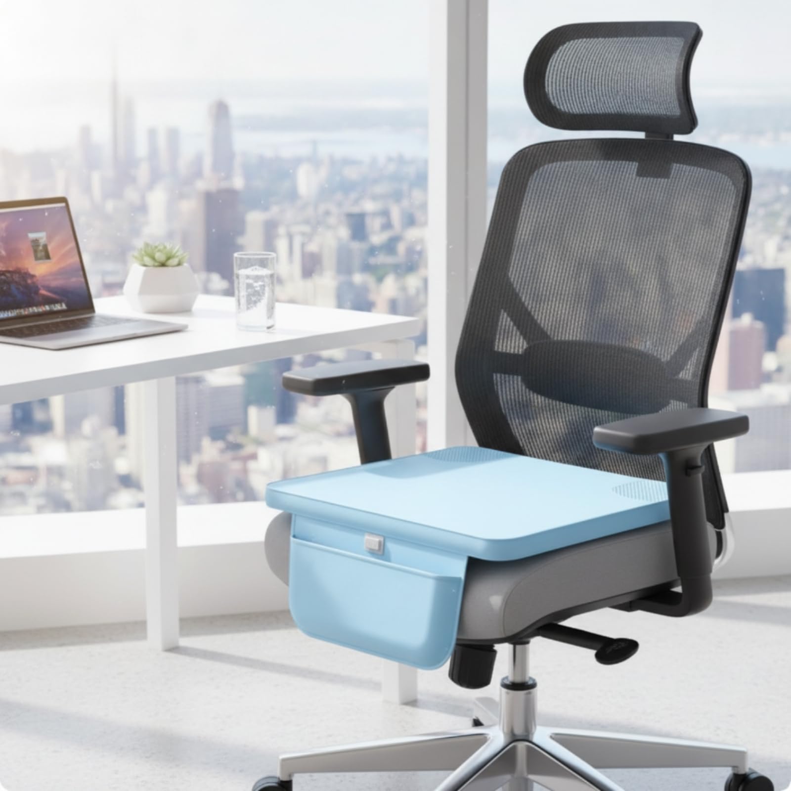 harayaa Cojín para Silla Almohadilla Enfriadora Colchoneta Térmica Base Acolchada Estructura Ligera de PU y Malla 3D con Control Incorporado Adecuado para Oficina Coche Sofá Viaje