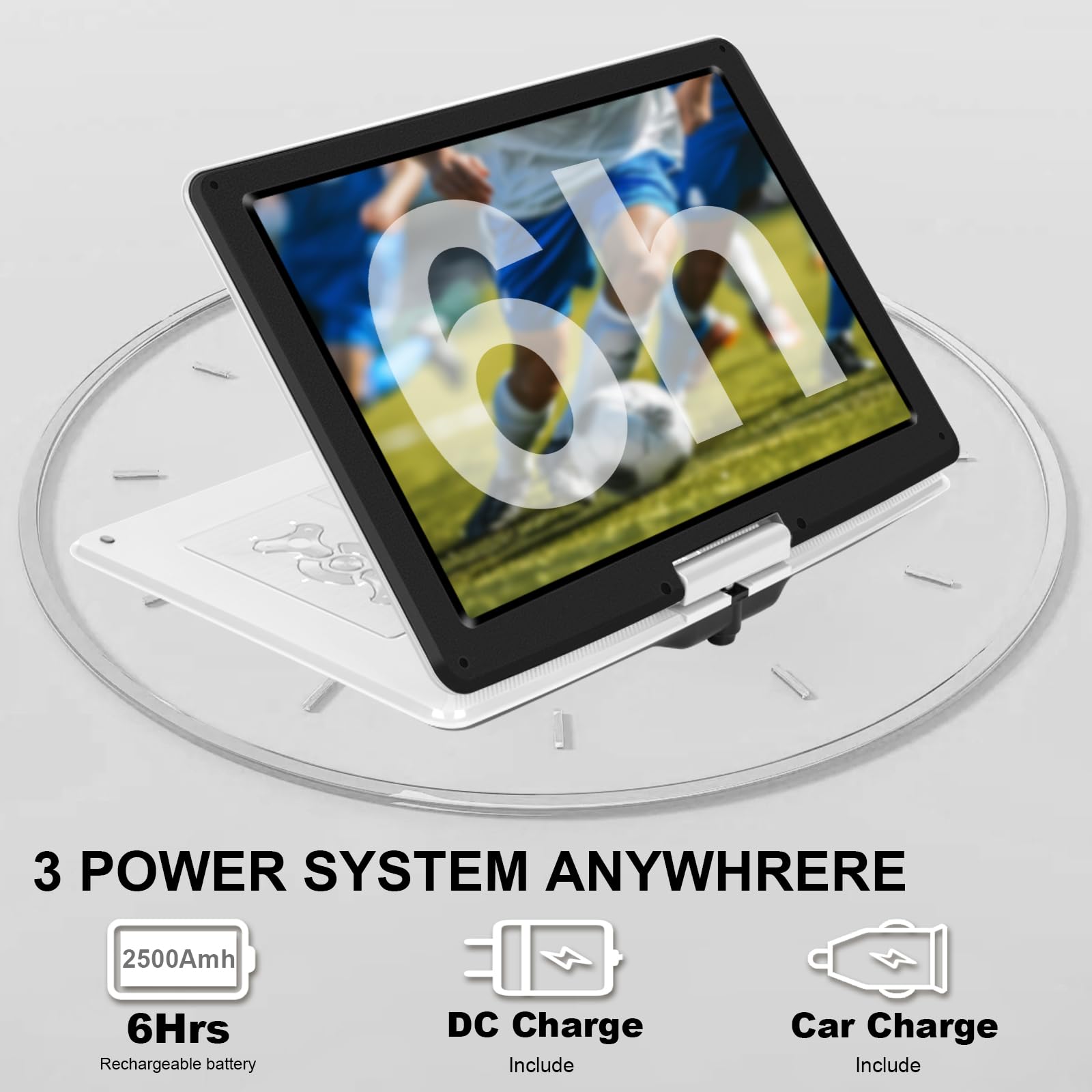 Lettore DVD portatile da 18 pollici con grande schermo HD da 15,6 pollici, 6 ore di riproduzione, lettore DVD portatile con doppio altoparlante, ultima memoria, supporto SYNC TV/USB/SD Card