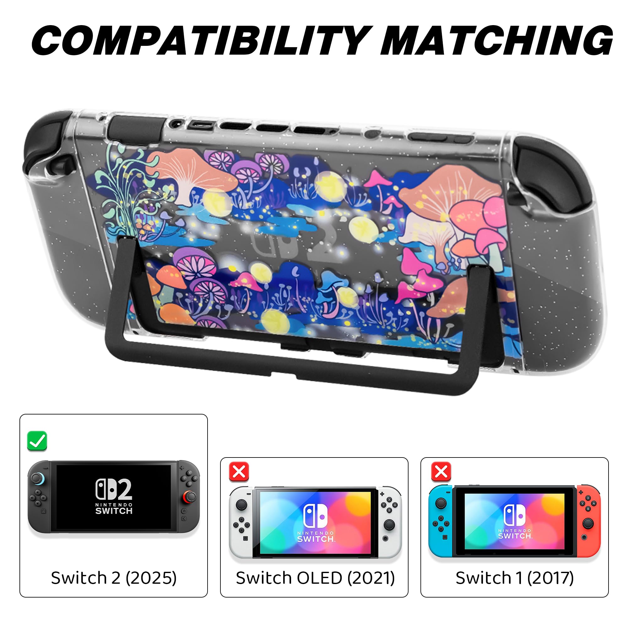PAWDIARY Kit di 2 accessori per interruttore a fungo, con custodia da viaggio portatile per Nintendo Switch 2, cover per interruttore 2, pellicola protettiva per schermo HD, tracolla regolabile e 2