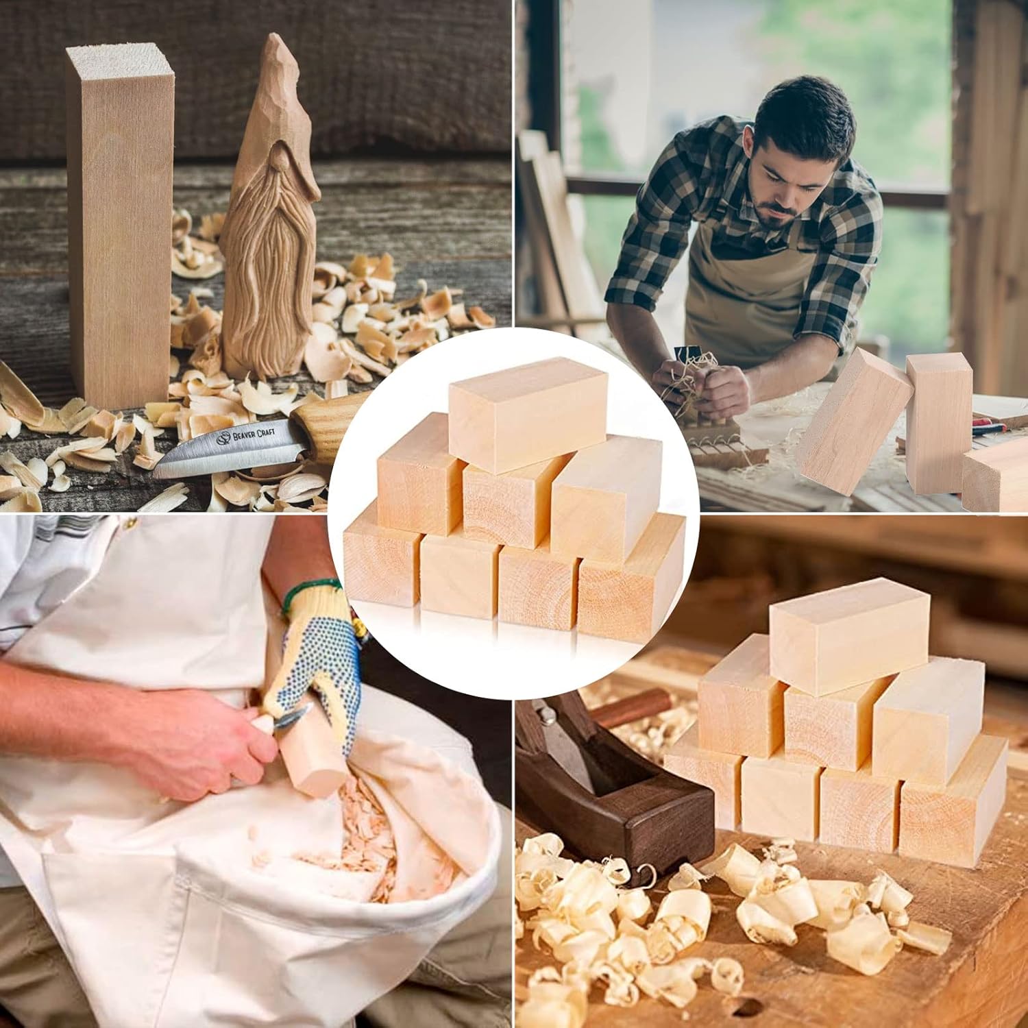 10 Pack Basswood Carving Blocks, 4x2x2 inch Unfinished Bass Wood Blocks for Wood Carving, Arts, Crafts, Class, Christmas DIY Supplies