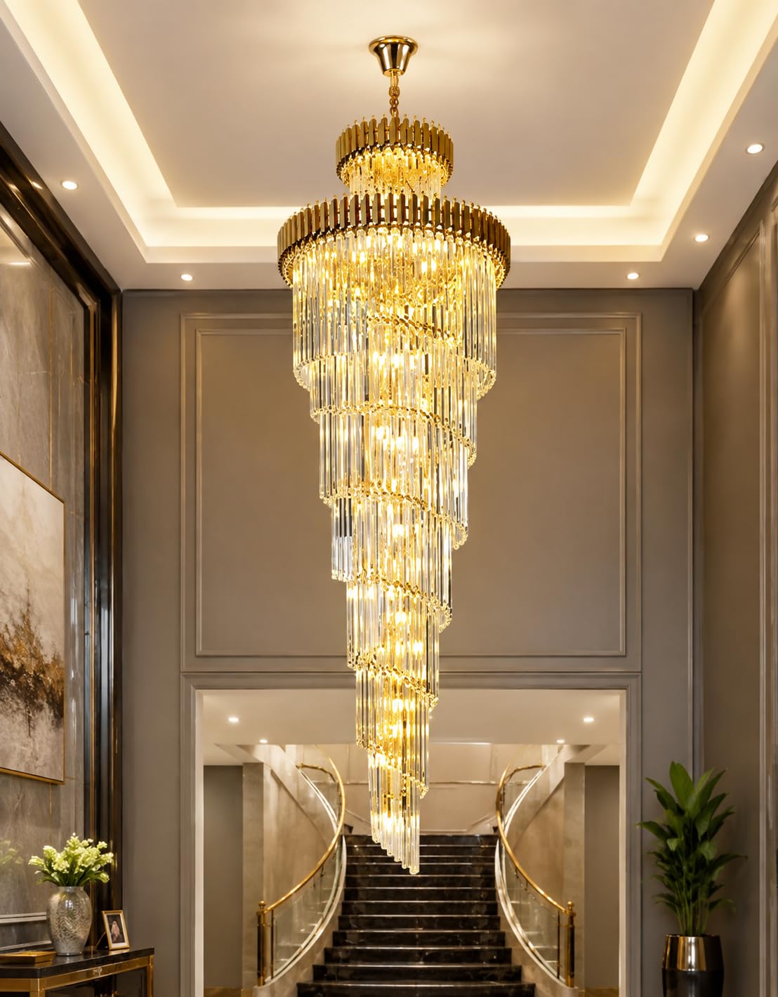 Modern Crystal Chandelier - Black Gold Spiral -10