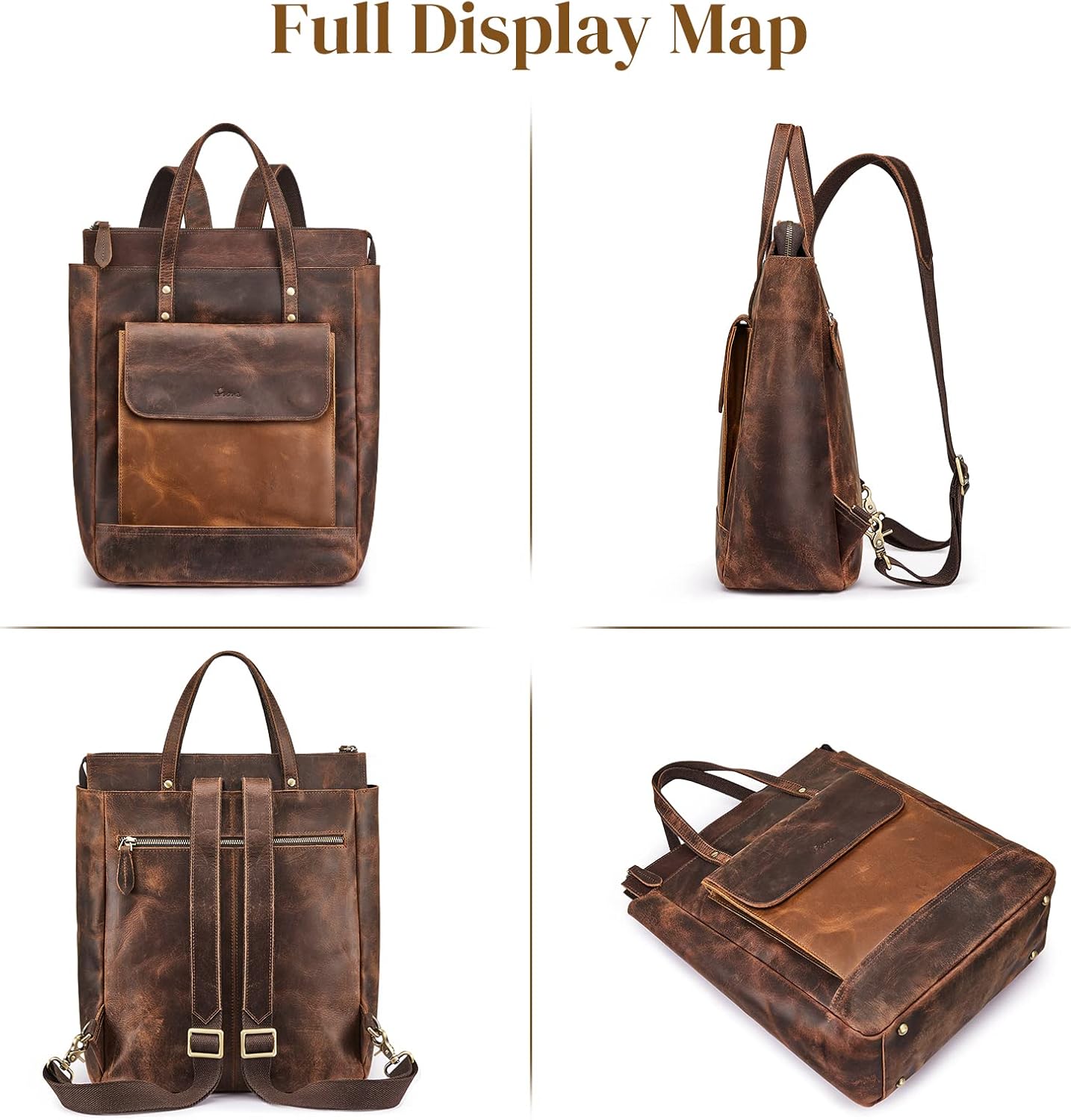 S-ZONE Genuine Leather Backpack Purse for Women Men Vintage Rucksack Handbag Travel Daypack - Image 7