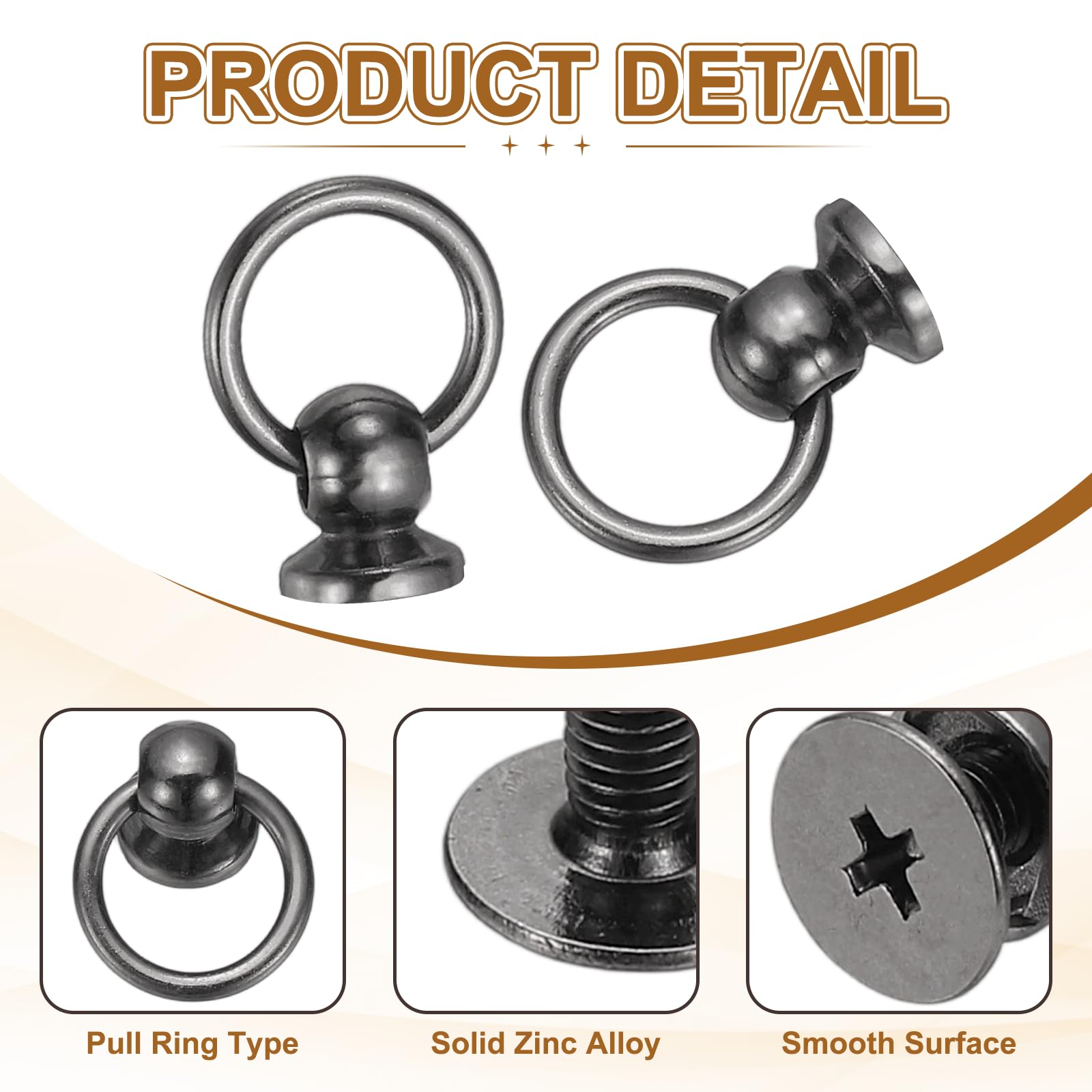 PATIKIL 60 Pcs 0.28"x0.22" Screwback Round Head Rivet with Single Ring - Image 3