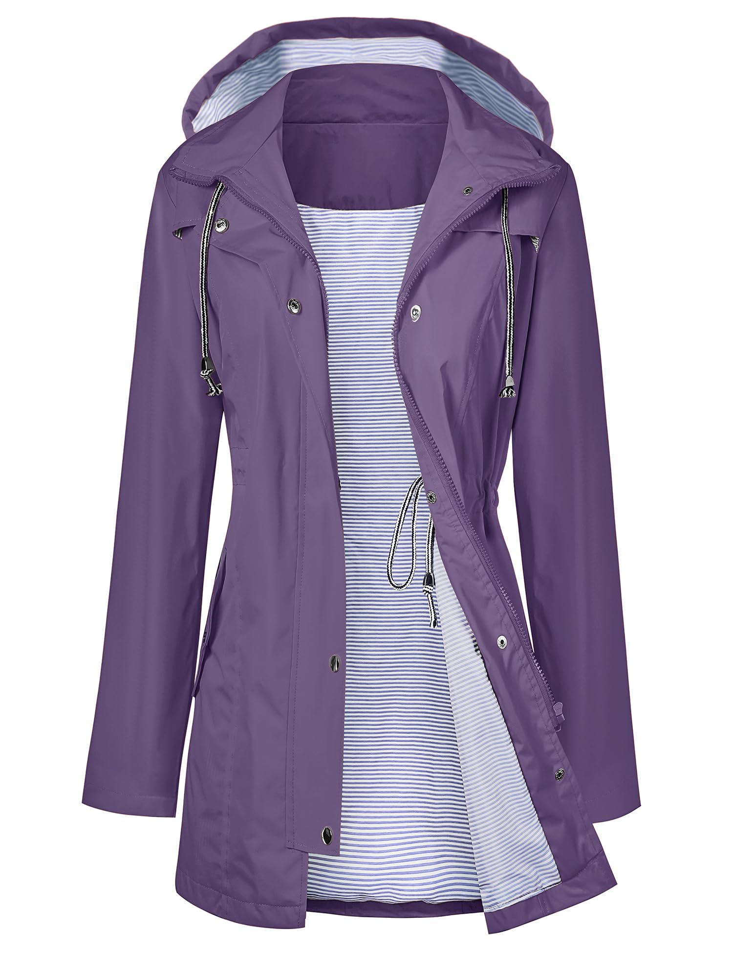 LOMON Raincoat Women Waterproof Long Hooded Trench Coats Lined Windbreaker Travel Jacket S-XXL