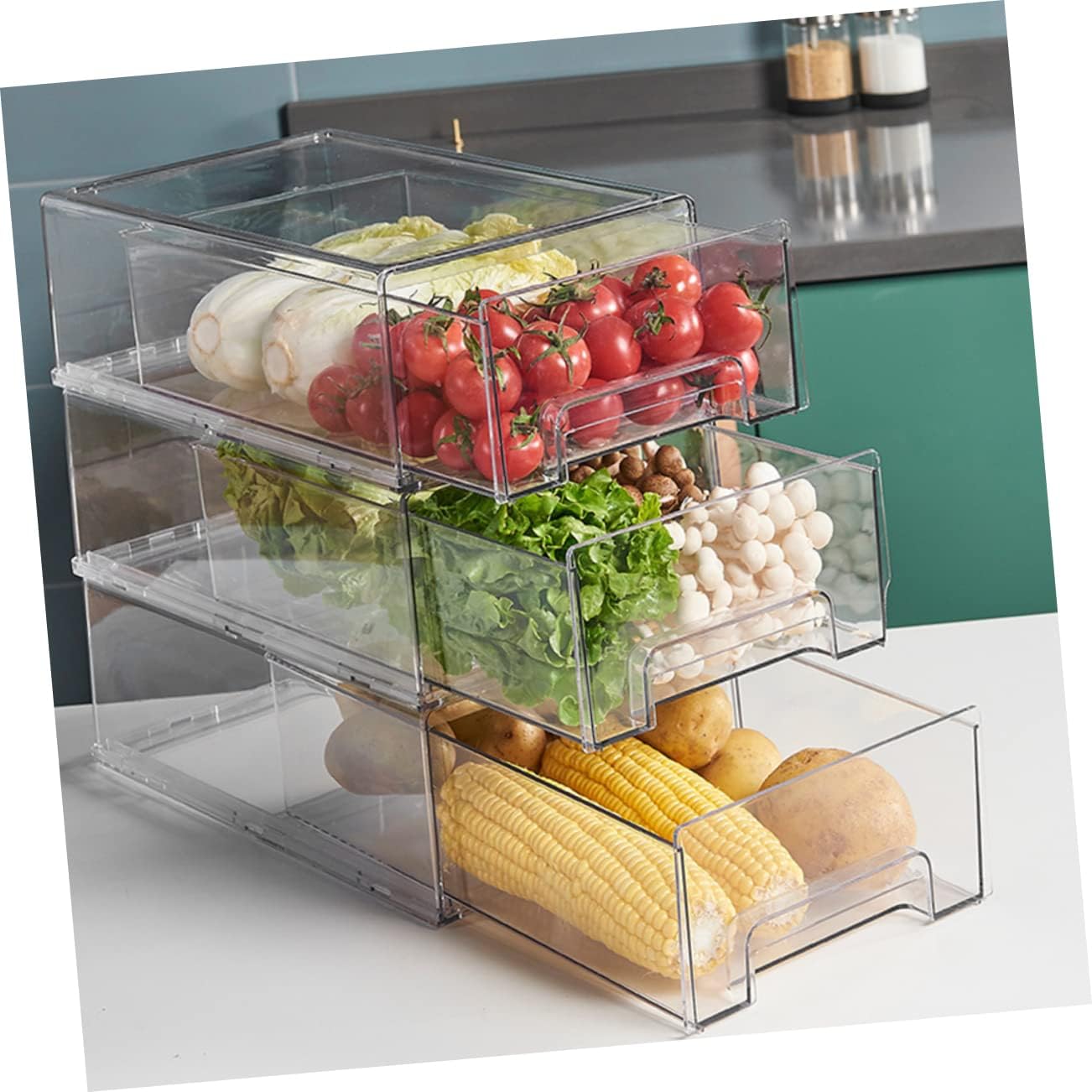 ARTIBETTER Fridge Drawer Organizer Bin Large Capacity Transparent Storage Box for Fruits Vegetables and Food Preservation Easy Grip Handles for Convenient Pulling and Cleaning Home Hotel and