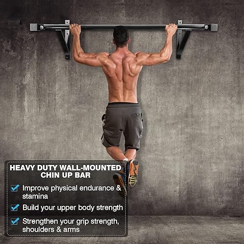 Miniatura 2 de IRONWALLS Barra de dominadas montada en la pared, gimnasio en casa, capacidad de 500 libras, barra de hierro resistente, barra de entrenamiento