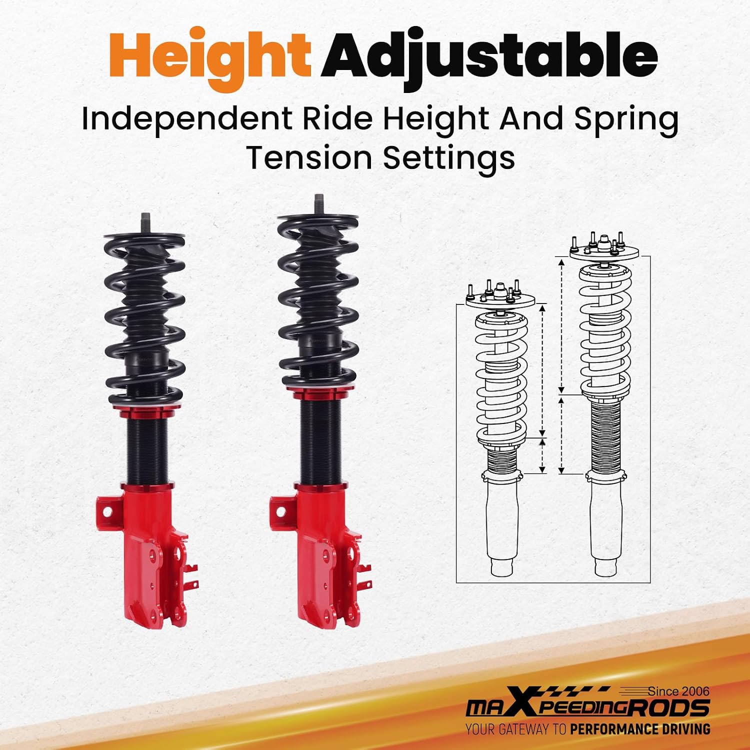 maXpeedingrods Coilovers for Chevrolet Sonic T300 2012-2020, Height Adjustable Coilovers Suspension Kit, Preset Damping Shock Absorber Struts, Lowering Kit Red