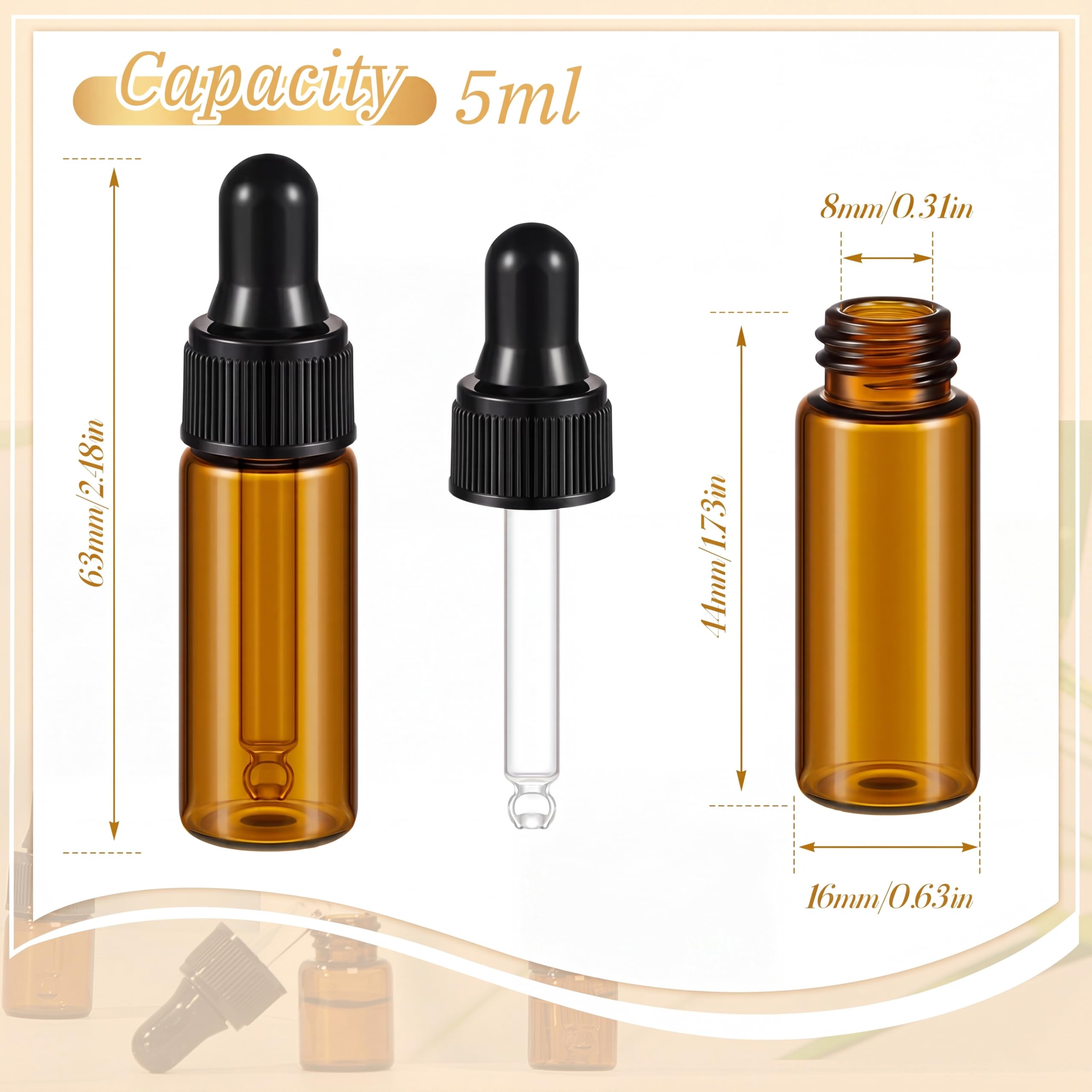 Didaey 200 mini frascos cuentagotas de vidrio, mini botellas cuentagotas de muestra, frascos de muestra pequeños con tapa para viajar, aceites esenciales, cosméticos líquidos, muestras de perfume