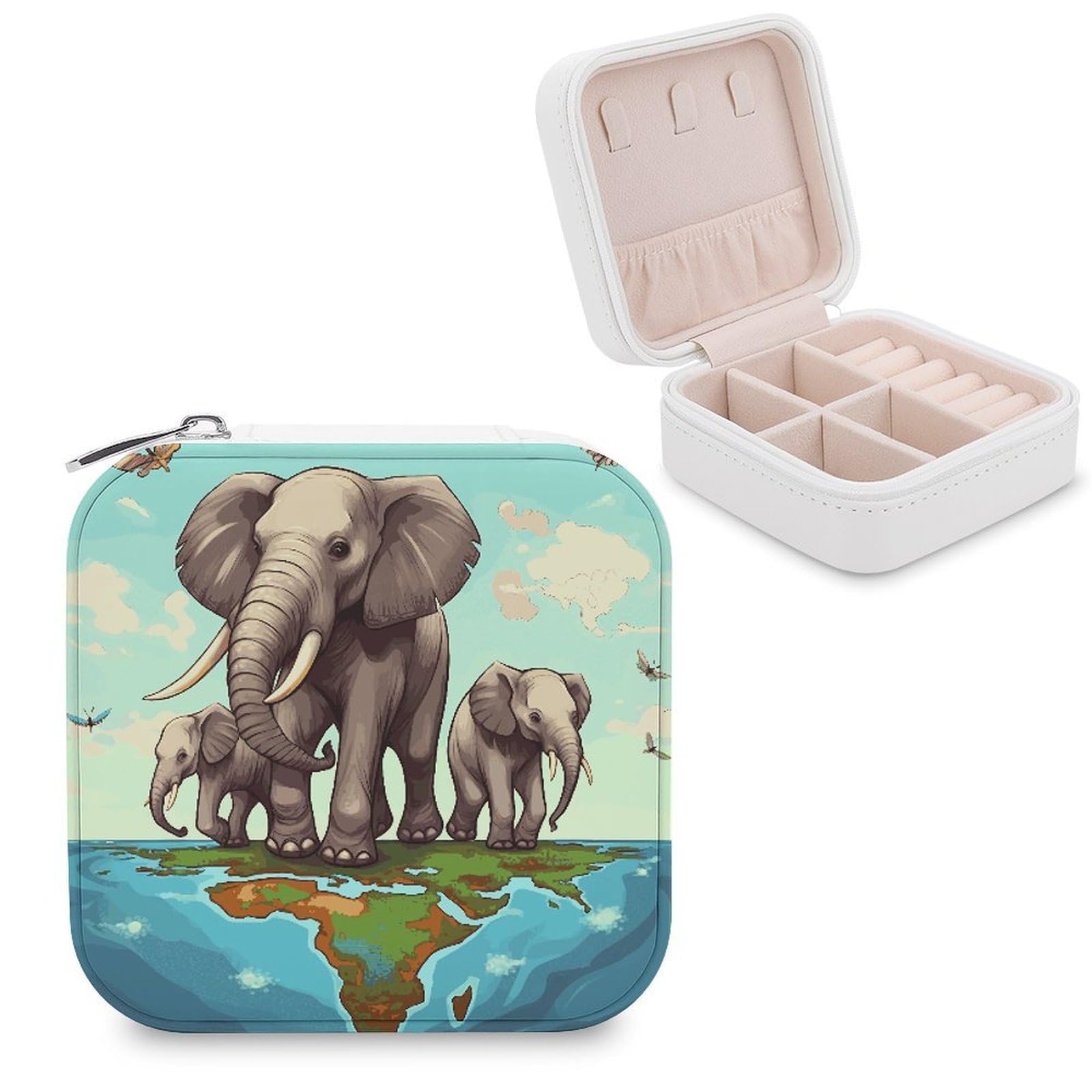 JTREHY Elephants Jewelry Box Personalized PU Jewelry Box Exquisite Jewelrys Organizer Case Small Portable Jewellery Storage Holder for Rings Earrings Necklaces Gifts