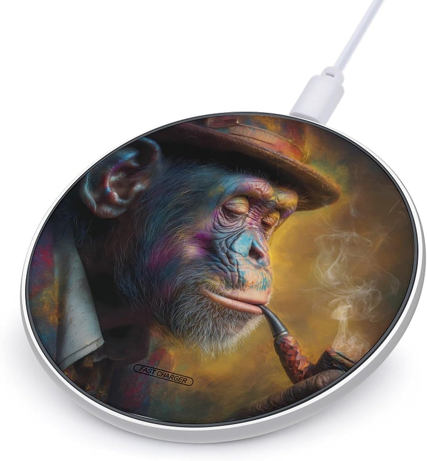 Funny Chimpanzee Monkey Smoking Wireless Charger SlimWireless Charging Pad Anti-Slip Charger Mat for Men Women