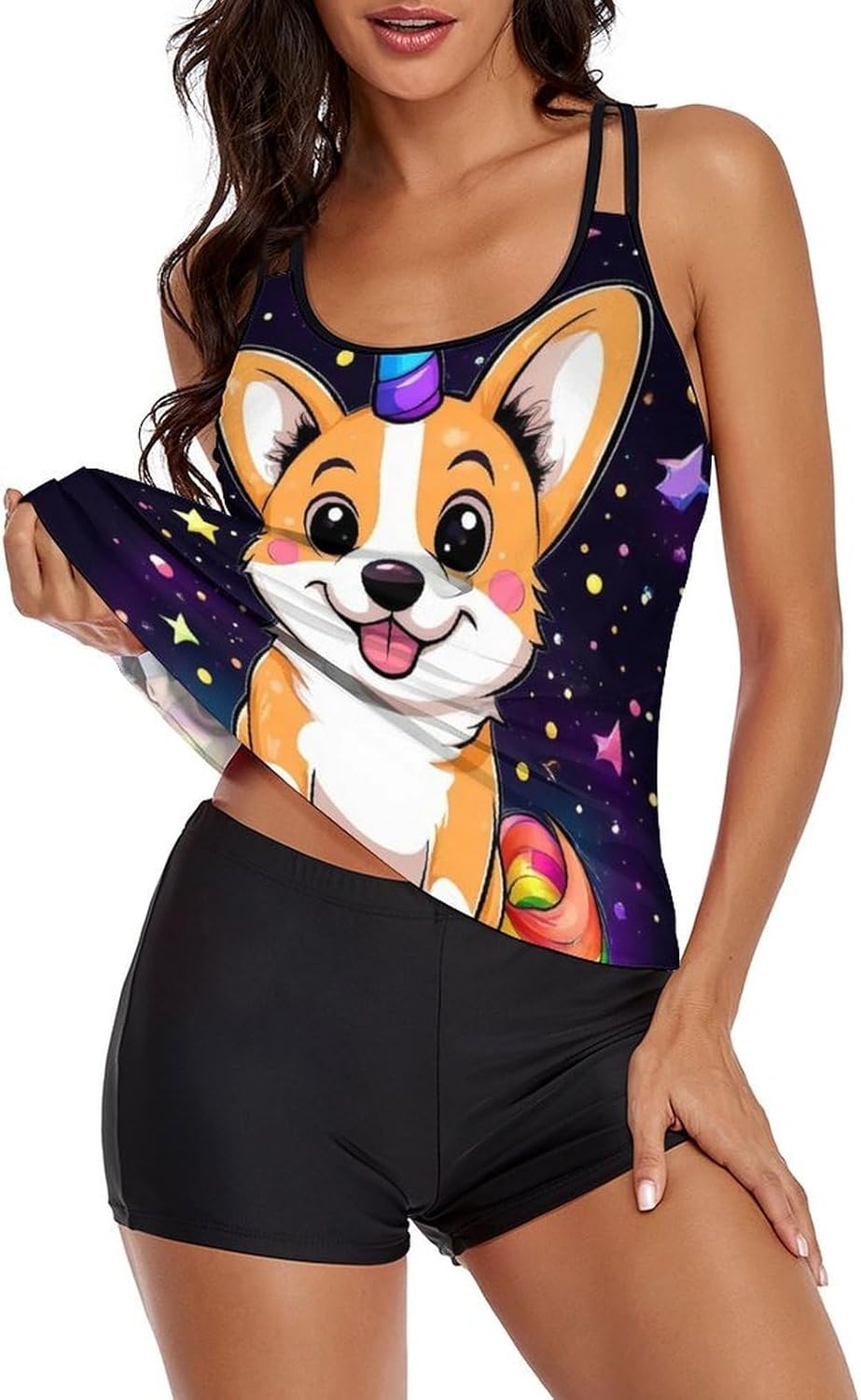 Women Two Piece Swimsuits Monokini U Neck Backness Swimming Suit Bathing Suit