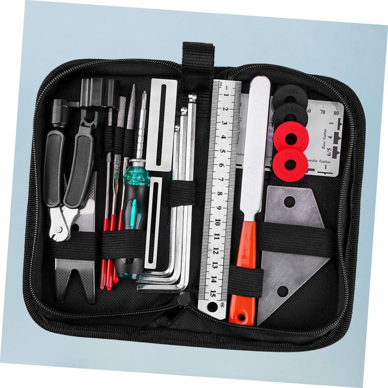 NOLITOY 20 piezas Kit de Herramientas Reparación Guitarra Metálicas y Plásticas Duraderas con Llave Inglesa Regla y Accesorios Ligeros para y Pulido Fácil