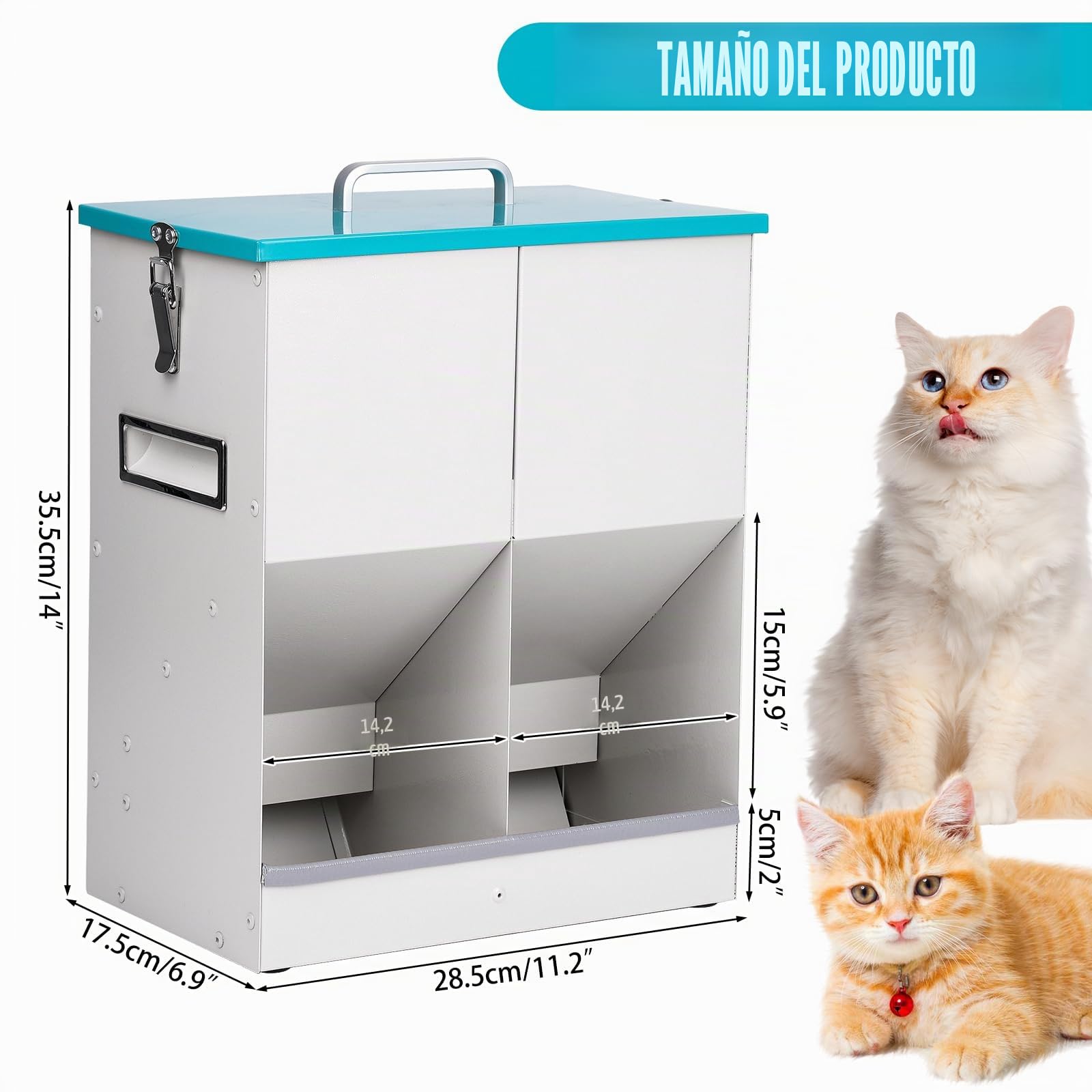 Comedero Gato Automatico 10L, Dispensador Comida Gatos, Tolva para Perro Pequeño Alimentador Metálico, Dispensar Comida para Gatos/Perros Y Comida Liofilizada