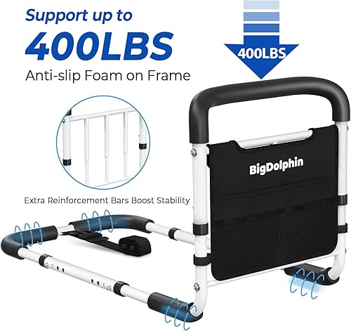 Miniatura 4 de BigDolphin Rieles de cama para adultos mayores de seguridad  Bastón de cama ajustable que cumple con ASTM 2026 mejorado con mango ergonómico