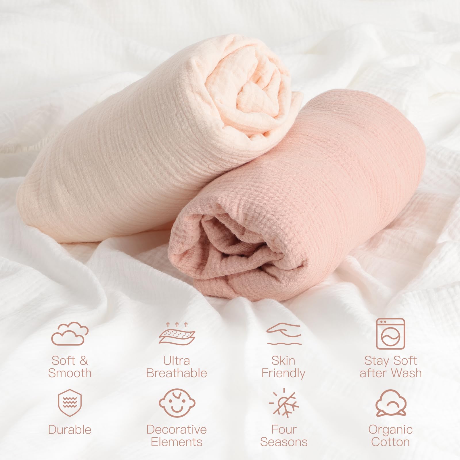 Juego de 2 sábanas 100% de muselina de algodón orgánico para cuna, de 52 x 28 pulgadas, súper suaves para bebés, niños y niñas, se adapta a todas las sábanas de colchón estándar de cuna de 28 x 52 6