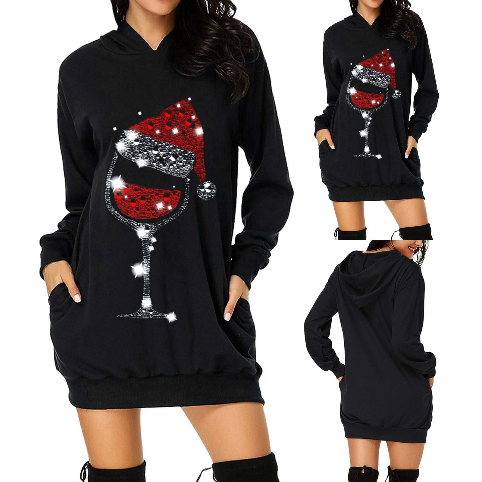 Kleid Weihnachten Damen Midi Sweatshirt Weihnachtsk Produktbild-Vorschau 4