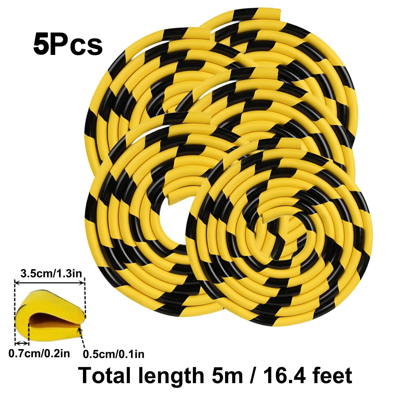 Protection d'angle Murale 5 Pièces, Protection d'angle de Meuble de 25 M, Protections d'angle en Caoutchouc NBR Jaune et Noir, pour La Sécurité des Garages et Entrepôts