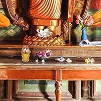 Vista 2 de USHOBE Lámpara de aceite de loto, lámpara de oración de adoración budista, portavelas votivas, soporte de incienso tibetano, suministros budistas